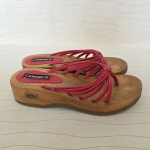 Vintage Candies Womens Red Wooden Sole Flip Flop Sandals Shoes 90s Y2K Sz 7.5-8